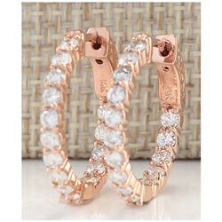 2.00 CTW Natural Diamond Hoop Earrings 18K Solid Rose Gold