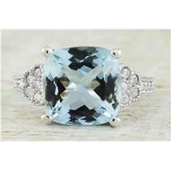 6.45 CTW Aquamarine 18K White Gold Diamond Ring
