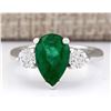 Image 1 : 3.03 CTW Natural Emerald And Diamond Ring In 14k White Gold