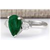 Image 2 : 3.03 CTW Natural Emerald And Diamond Ring In 14k White Gold