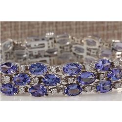 23.85CTW Natural Tanzanite And Diamond Bracelet In 14K Solid White Gold