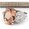 Image 2 : 8.58 CTW Natural Morganite And Diamond Ring In 14k White Gold