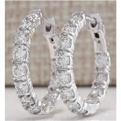 3.10 CTW Natural Diamond Hoop Earrings 14k Solid White Gold