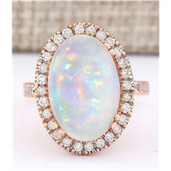 7.92 CTW Natural Opal And Diamond Ring In 18K Rose Gold
