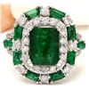 Image 1 : 6.90 CTW Natural Emerald 18K Solid White Gold Diamond Ring