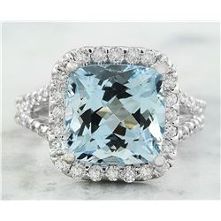 5.85 CTW Aquamarine 18K White Gold Diamond Ring