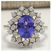Image 1 : 5.20 CTW Natural Tanzanite Diamond Ring 14K Solid White Gold