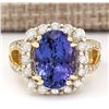 Image 1 : 8.95 CTW Natural Tanzanite And Diamond Ring In 18K Yellow Gold