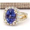 Image 2 : 8.95 CTW Natural Tanzanite And Diamond Ring In 18K Yellow Gold