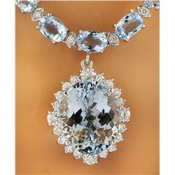 43.35 CTW Aquamarine 18K White Gold Diamond Necklace