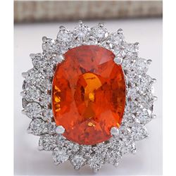 12.01 CTW Natural Mandarin Garnet And Diamond Ring 14K Solid White Gold
