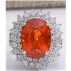 Image 1 : 12.01 CTW Natural Mandarin Garnet And Diamond Ring 14K Solid White Gold