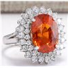 Image 2 : 12.01 CTW Natural Mandarin Garnet And Diamond Ring 14K Solid White Gold