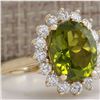 Image 2 : 5.53 CTW Natural Green Peridot And Diamond Ring 18K Solid Yellow Gold