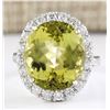 Image 1 : 12.16 CTW Natural Yellow Beryl And Diamond Ring 18K Solid White Gold