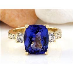 5.65 CTW Natural Tanzanite 18K Solid Yellow Gold Diamond Ring