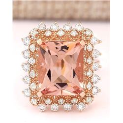 7.92 CTW Natural Morganite And Diamond Ring In 18K Rose Gold