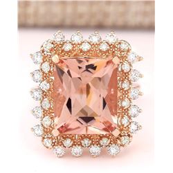 7.92 CTW Natural Morganite And Diamond Ring In 18K Rose Gold