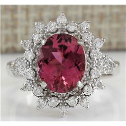 5.43 CTW Natural Pink Tourmaline And Diamond Ring 14K Solid White Gold