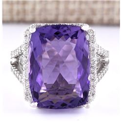 11.80 CTW Natural Amethyst And Diamond Ring In 18K White Gold