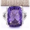 Image 1 : 11.80 CTW Natural Amethyst And Diamond Ring In 18K White Gold