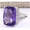 Image 2 : 11.80 CTW Natural Amethyst And Diamond Ring In 18K White Gold