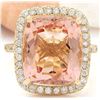 Image 1 : 9.10 CTW Natural Morganite 14K Solid Yellow Gold Diamond Ring
