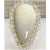 Image 1 : 9.39 CTW Natural Opal And Diamond Ring 14K Solid Yellow Gold