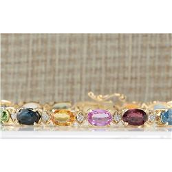 13.57 CTW Natural Sapphire And Diamond Bracelet In 14K Yellow Gold