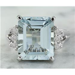 5.85 CTW Aquamarine 18K White Gold Diamond ring