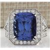 Image 1 : 14.12 CTW Natural Tanzanite And Diamond Ring In 14K White Gold