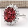 Image 2 : 9.85 CTW Natural Pink Tourmaline And Diamond Ring 14k Solid White Gold