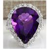 Image 1 : 10.56 CTW Natural Amethyst And Diamond Ring In 14K Solid White Gold