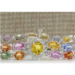 28.31 CTW Natural Sapphire And Diamond Bracelet In 18K Solid White Gold