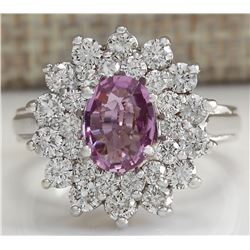 2.72 CTW Natural Pink Sapphire Diamond Ring 18K Solid White Gold