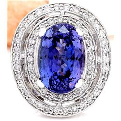 10.31 CTW Natural Tanzanite 18K Solid White Gold Diamond Ring