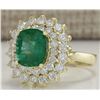 Image 2 : 4.39 CTW Natural Emerald And Diamond Ring 14K Solid Yellow Gold