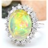 Image 2 : 13.10 CTW Natural Opal 14K Solid White Gold Diamond Ring