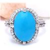 Image 1 : 5.52 CTW Natural Turquoise 18K Solid White Gold Diamond Ring