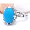 Image 2 : 5.52 CTW Natural Turquoise 18K Solid White Gold Diamond Ring