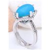 Image 4 : 5.52 CTW Natural Turquoise 18K Solid White Gold Diamond Ring