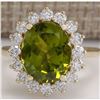 Image 1 : 5.53 CTW Natural Green Peridot And Diamond Ring 14K Solid Yellow Gold