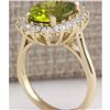 Image 3 : 5.53 CTW Natural Green Peridot And Diamond Ring 14K Solid Yellow Gold