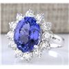 Image 2 : 6.78 CTW Natural Blue Tanzanite And Diamond Ring 18K Solid White Gold