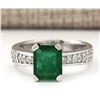 Image 1 : 2.06 CTW Natural Emerald And Diamond Ring In 14k White Gold