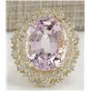Image 1 : 18.07 CTW Natural Kunzite And Diamond Ring 14K Solid Yellow Gold