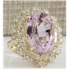 Image 2 : 18.07 CTW Natural Kunzite And Diamond Ring 14K Solid Yellow Gold