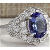 Image 2 : 5.12 CTW Natural Blue Tanzanite And Diamond Ring In 18K White Gold