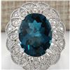 11.45 CTW Natural London Blue Topaz And Diamond Ring In 14K White Gold