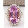 14.14 CTW Natural Kunzite And Diamond Ring In 14k Yellow Gold